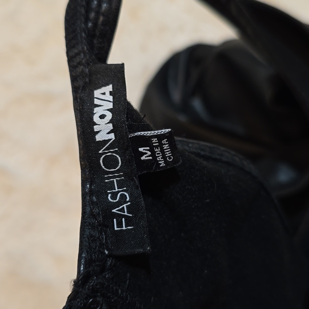 Fashion Nova black faux leather ruched dress size medium